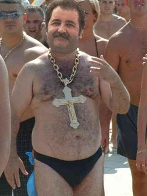 Giant Cross in Speedos